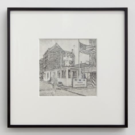 Kang Seung Lee,&nbsp;Untitled (Tseng Kwong Chi, Checkpoint Charlie, Berlin, Germany (Running), 1985),&nbsp;2021. Graphite on paper, image: 8 x 8 inches, frame: 16 x 16 inches.