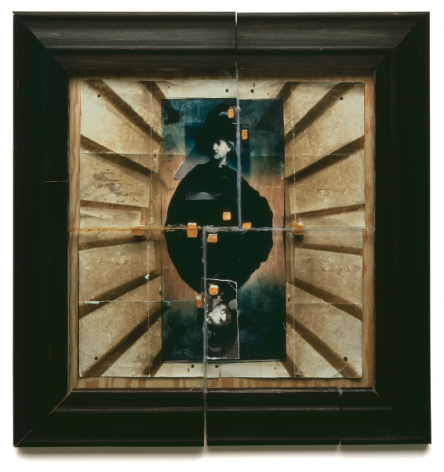 Doug &amp;amp; Mike Starn,&nbsp;Double Rembrandt (with steps),&nbsp;1985 - 1991. Prints on film and Kodak papers with scotch tape, silicon, pushpins and wooden frame, 26 1/2 x 25 1/2 inches.